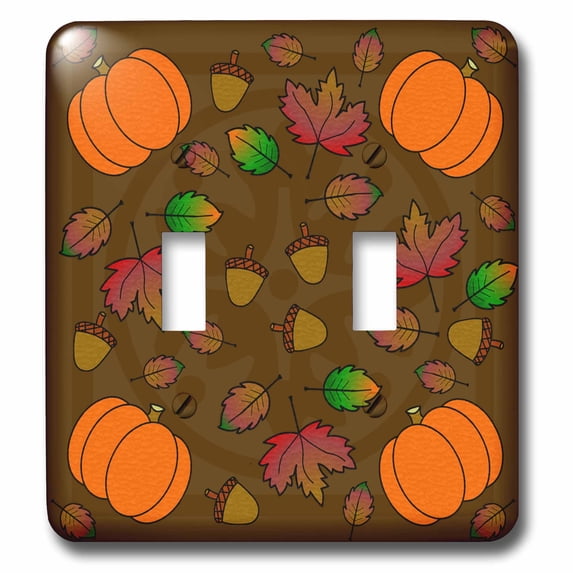 3dRose, Thanksgiving Print Fall Leaves, Acorns and Pumpkins, double toggle switch