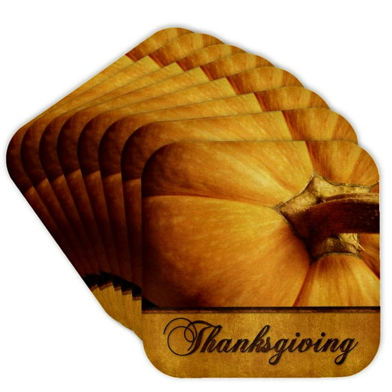 3drose, Thanksgiving Pumpkin in Golds, Set of 8 Coasters - Soft