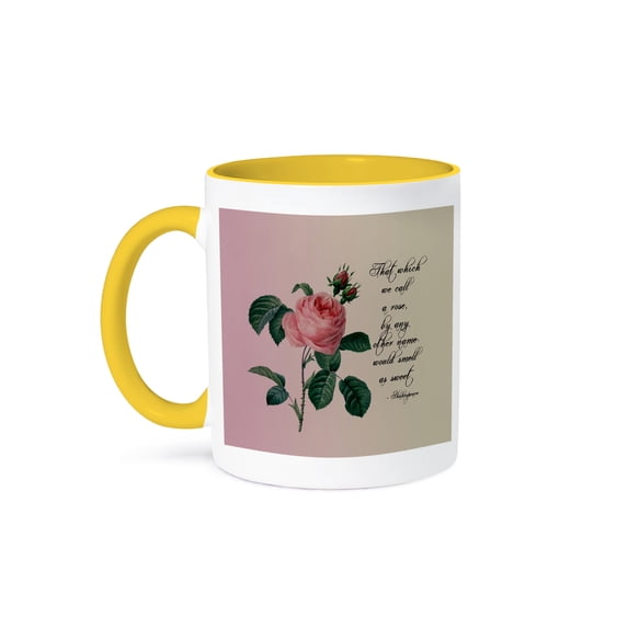 3dRose, That Which We Call A Rose Shakespeare quote, 15oz Two-Tone Yellow Mug