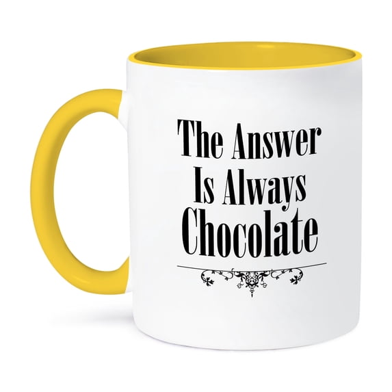 3dRose, The Answer Is Always Chocolate - Funny Quote, 15oz Two-Tone Yellow Mug