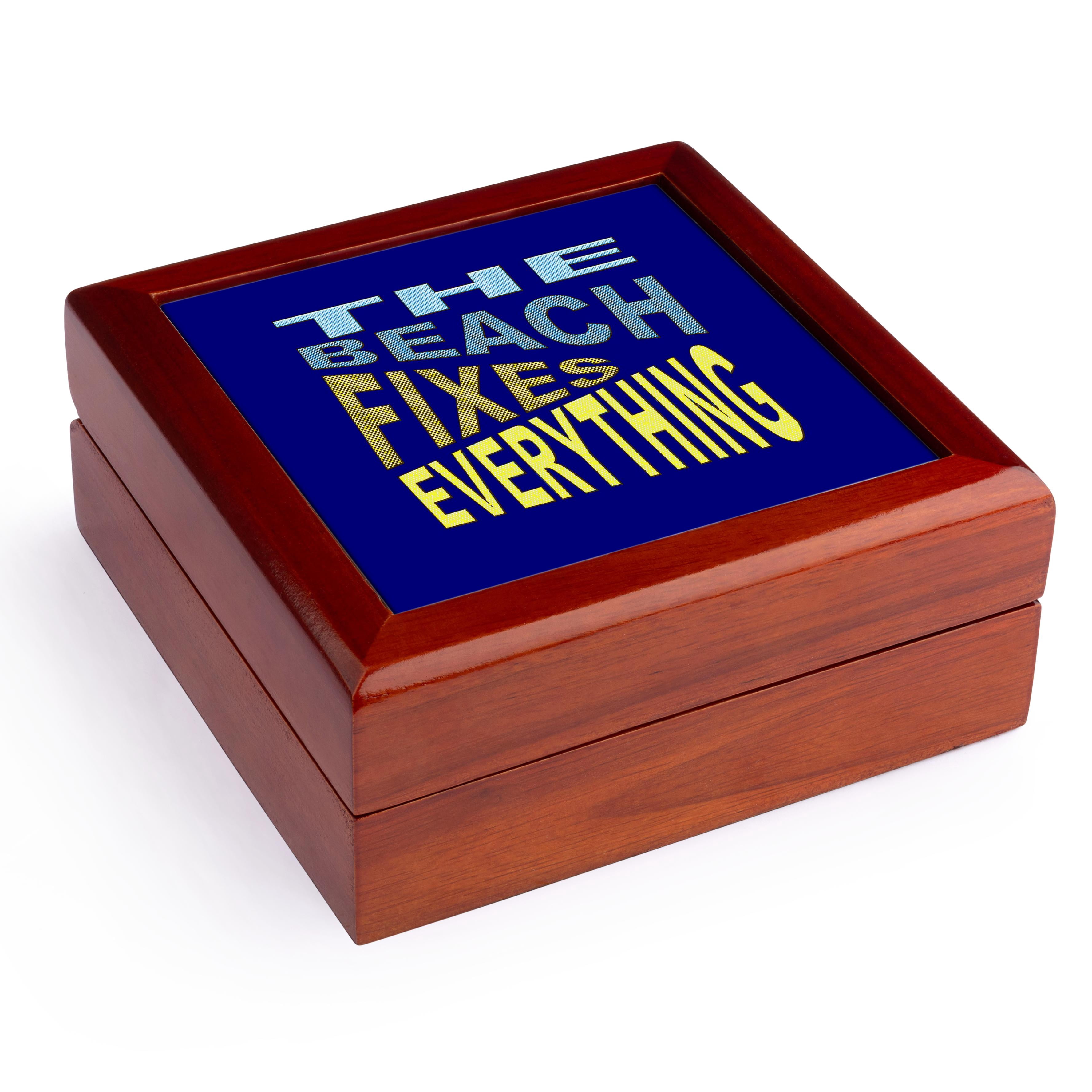 3dRose, The Beach Fixes Everything Vacation Vibes Text, Jewelry Box 5.5x5.5 inch with 4 inch tile