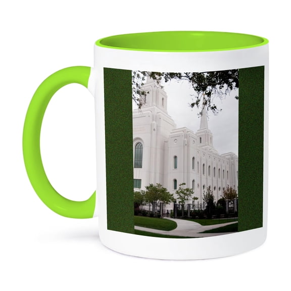 3dRose, The Brigham City LDS Temple with Green sides in a grain texture, 15oz Two-Tone Green Mug