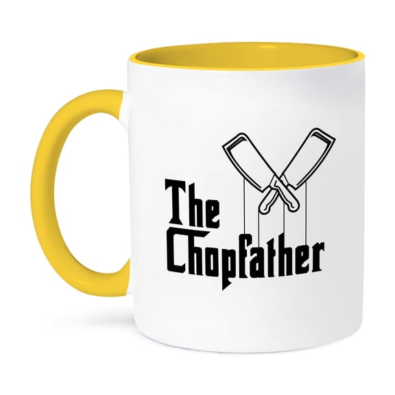 3dRose, The Chopfather Fun Kitchen Chef Design Culinary Master, 15oz Two-Tone Yellow Mug