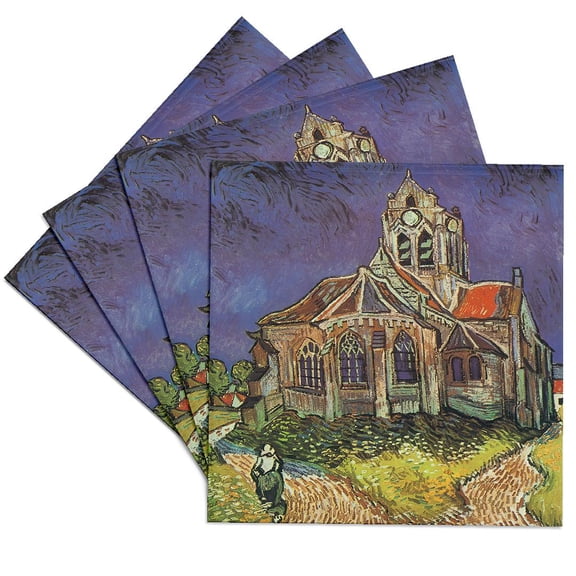 3dRose, The Church at Auvers by Vincent Van Gogh, Set of 4 Ceramic Tile Coasters