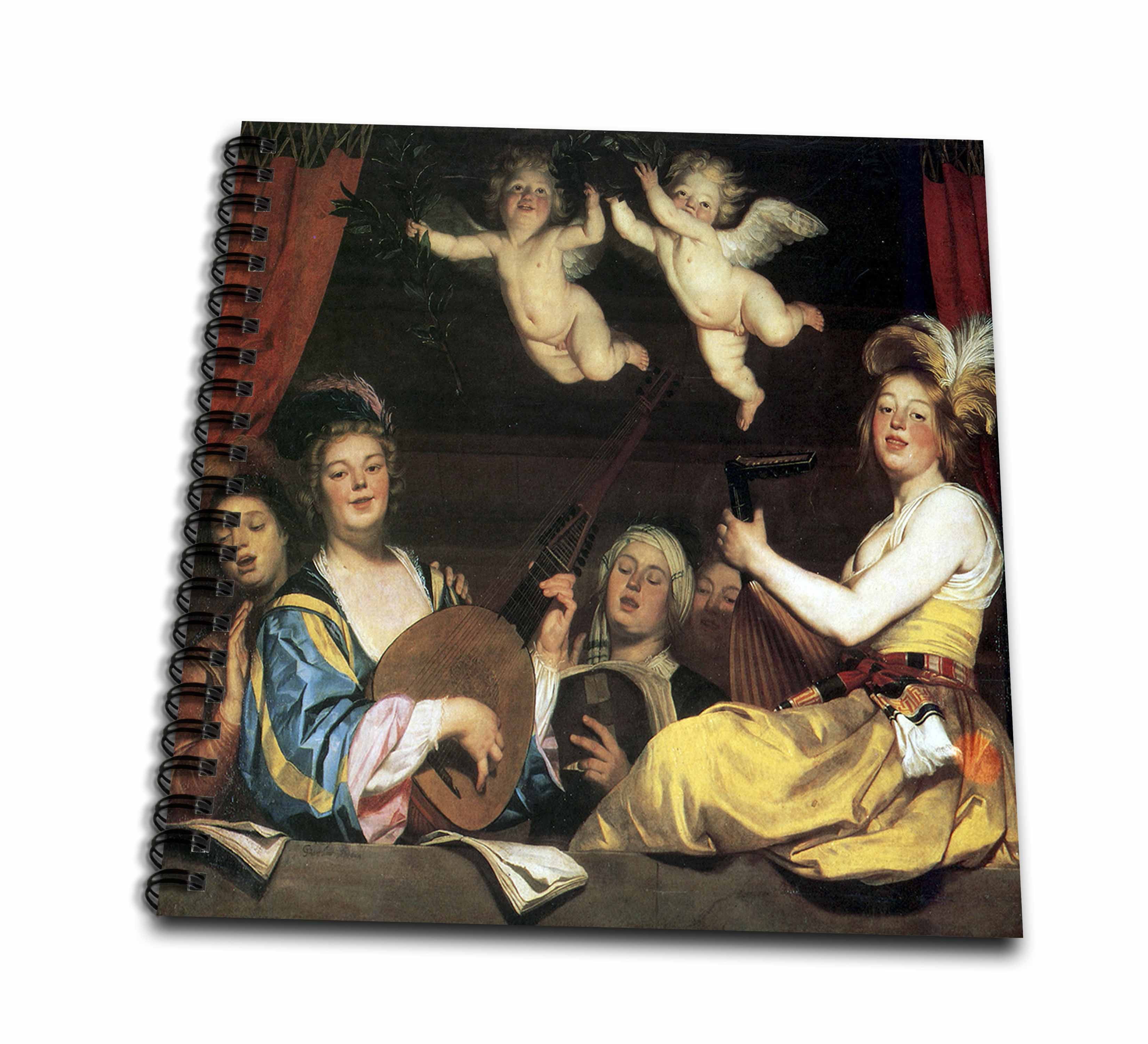 3dRose, The Concert, 1624 by Gerrit Van Honthorst, Woman with Instruments, Memory Book 12 x 12 inch