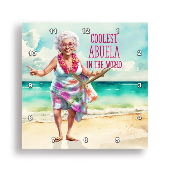 3dRose, The Coolest Abuela in the World Beach Lovin Spanish Grandma, 15x15 Wall Clock