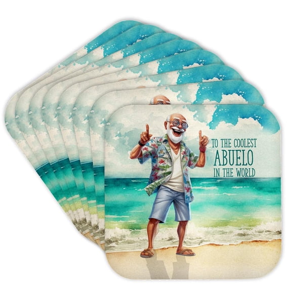 3drose, the Coolest Abuelo in the World Cute Grandpa at the Beach in Spanish, Set of 8 Coasters - Soft