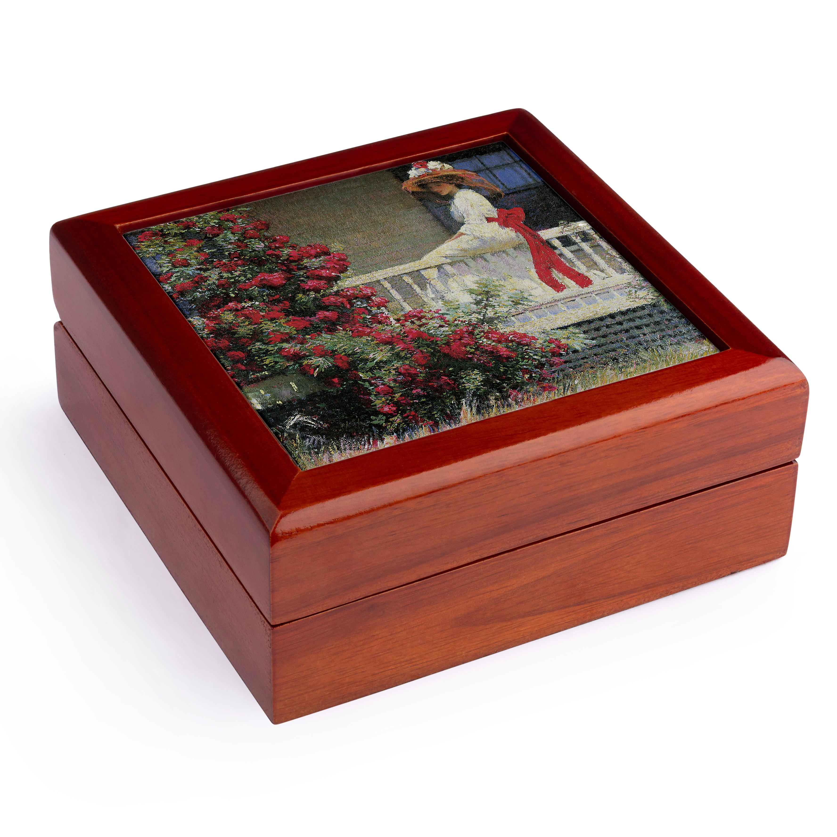3dRose, The Crimson Rambler by Philip Leslie Hale Victorian Lady and Roses , Jewelry Box 5.5x5.5 inch with 4 inch tile