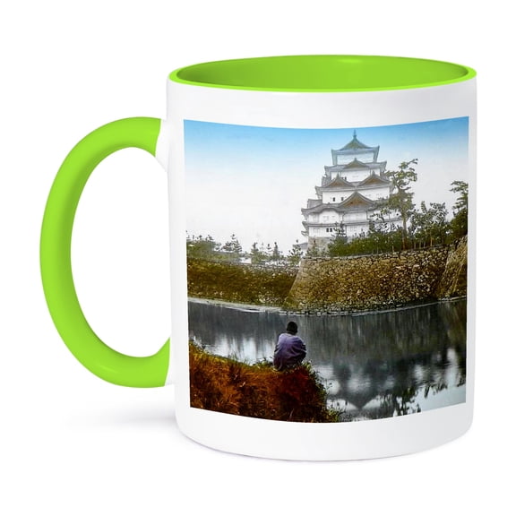 3dRose, The Famous Nagoya Castle Vintage Magic Lantern Slide Hand Colored, 11oz Two-Tone Green Mug