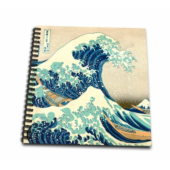 3dRose, The Great Wave off Kanagawa by Japanese artist Hokusai - dramatic blue sea ocean Ukiyo-e print 1830, Memory Book 12 x 12 inch