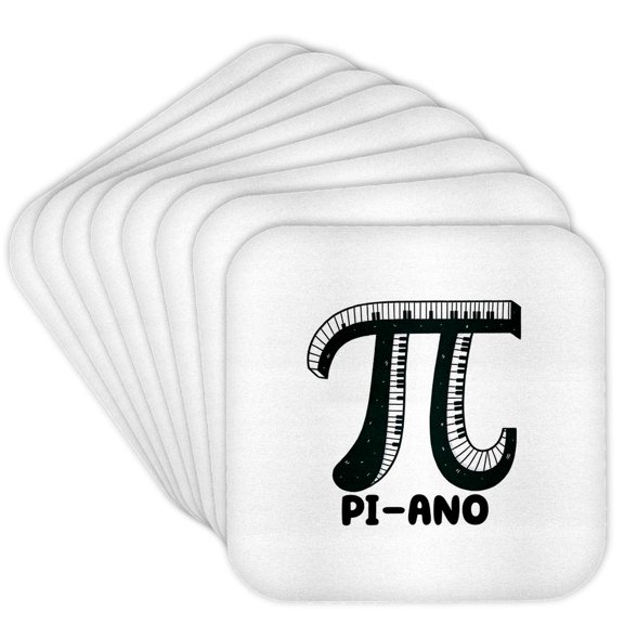 3drose, the Greek Letter Pi - the Word of Piano. Funny Mathematical Gift, Set of 8 Coasters - Soft