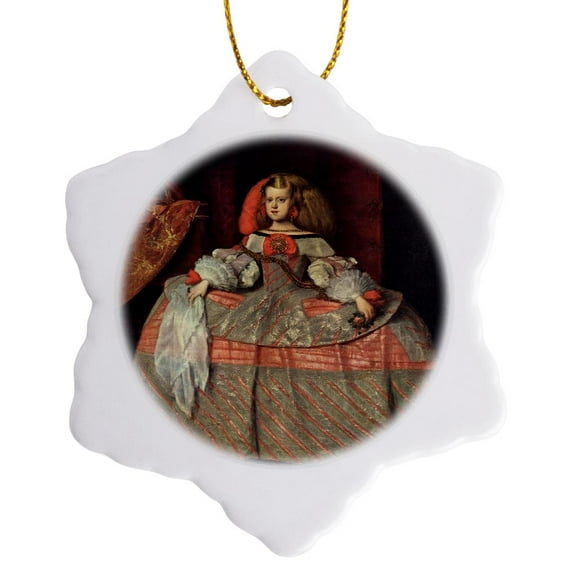 3drose, the Infanta Margarita, C. 1658-60 by Diego Velazquez De Silva, 3 inch Snowflake Porcelain Ornament