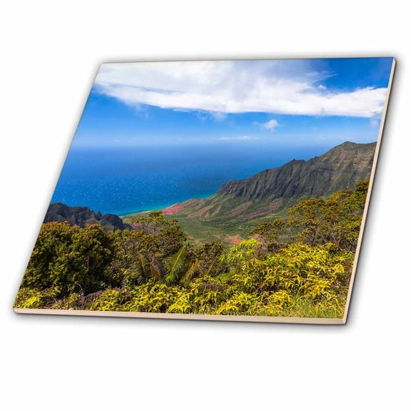 3dRose, The Kalalau Valley overlook on the Hawaiian island of Kauai, 12 Inch Ceramic Tile