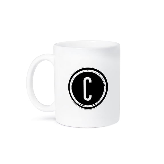 3dRose, The letter C monogram, Black letter C on white background, 15oz Mug