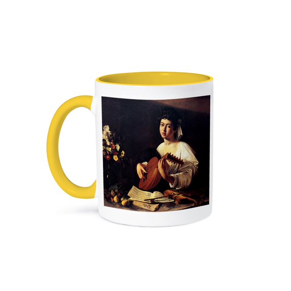 3dRose, The Lute Player, 1595 by Michelangelo Merisi da Caravggio, 11oz Two-Tone Yellow Mug
