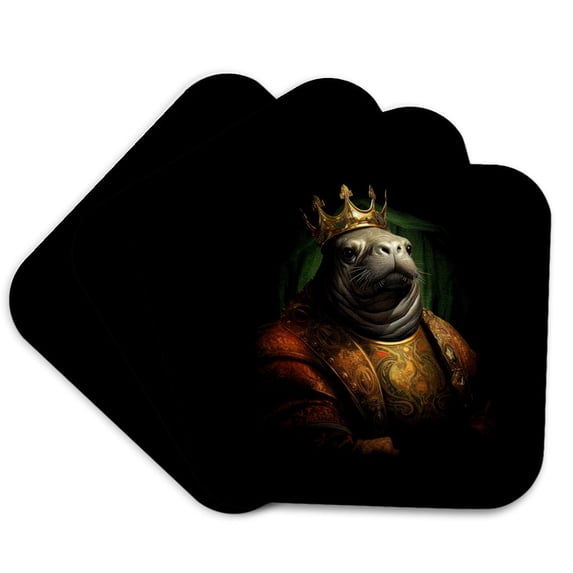 3drose, the Manatee King, Set of 4 Coasters - Soft