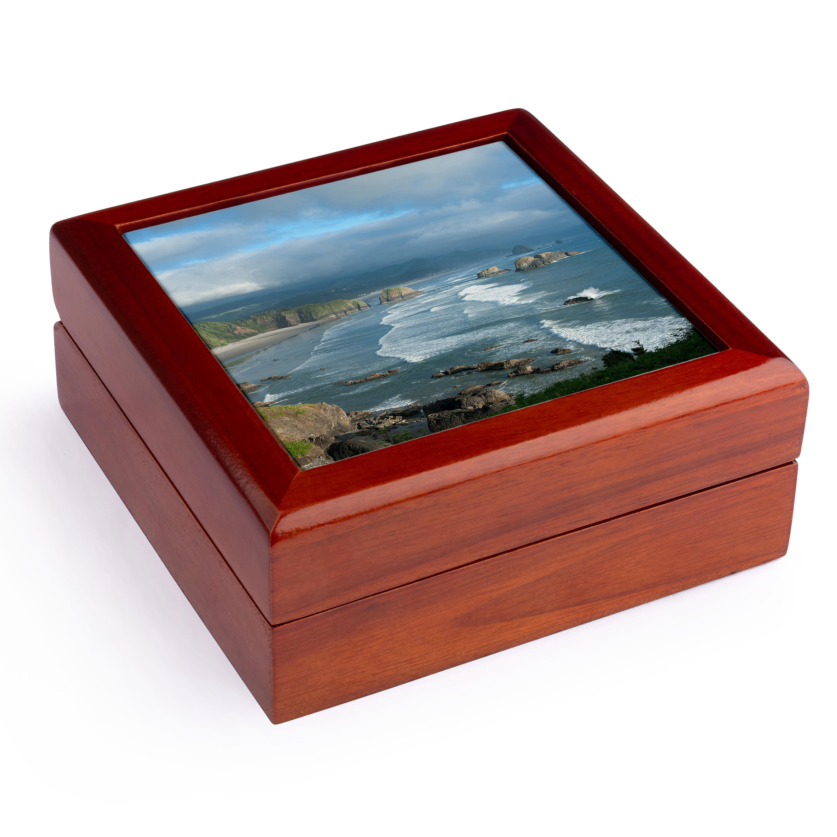 3dRose, The Oregon coast and Cannon Beach from Ecola State Park, Oregon., Jewelry Box 5.5x5.5 inch with 4 inch tile