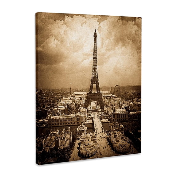 3dRose, The Paris Exposition 1900 Eiffel Tower Sepia, Museum Grade Canvas Wrap 16x20