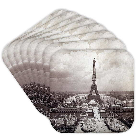 3dRose, The Paris Exposition 1900 Eiffel Tower, Set of 8 Coasters - Soft