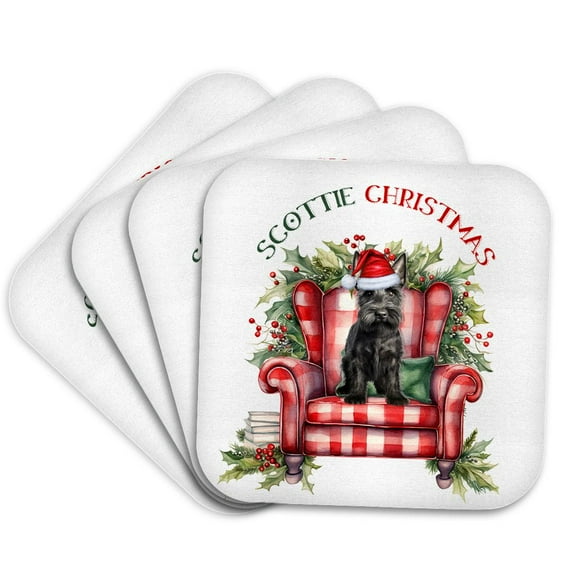 3drose, the Scottish Terrier Dog Lover Cute Christmas Pup in a Holiday Chair, Set of 4 Coasters - Soft