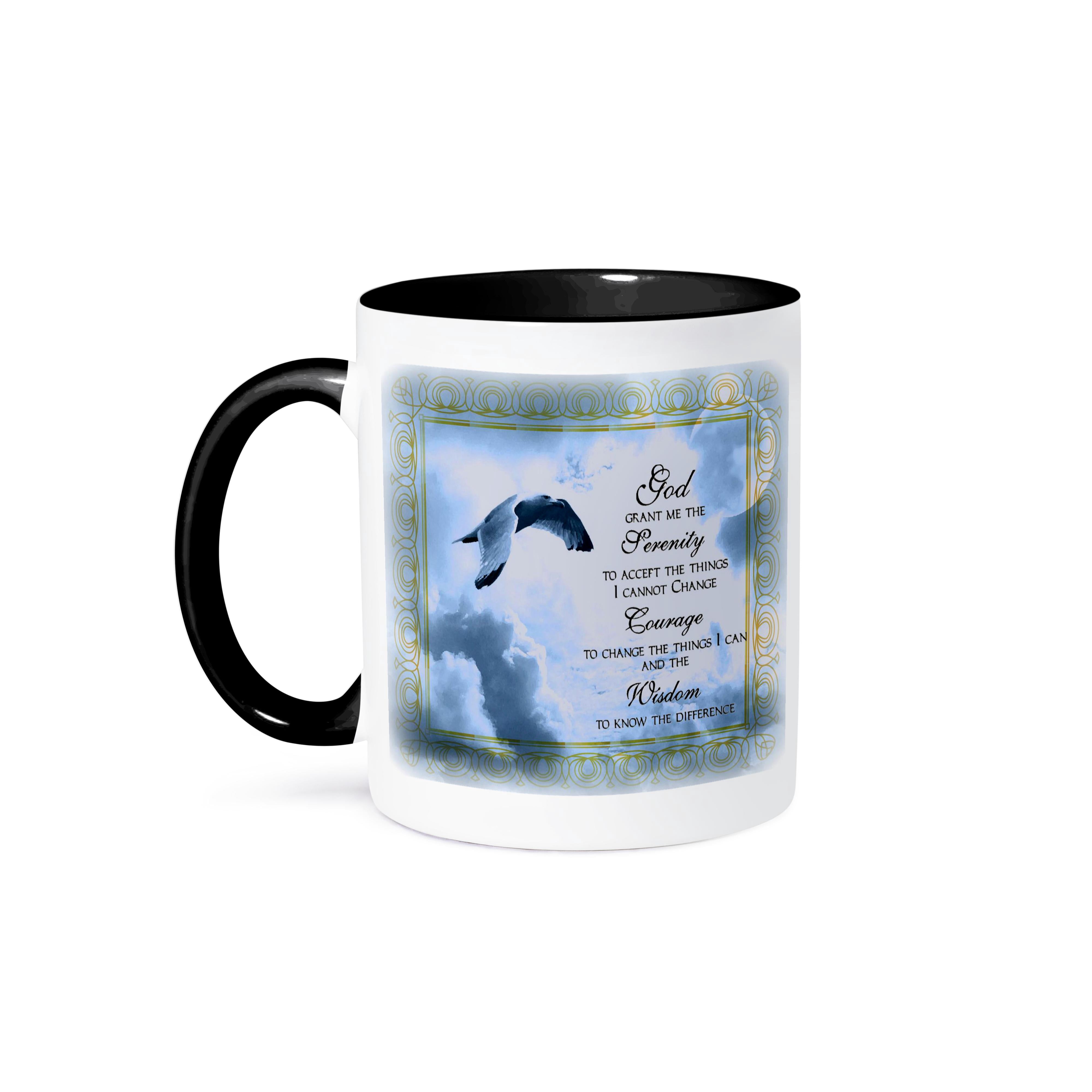 3dRose Serenity Prayer Mug - 15oz Two-Tone Yellow Ceramic Mug With Dove Design, Microwave Safe