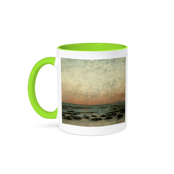 3dRose, The Shore at Trouville Sunset Effect by Gustave Courbet, 15oz Two-Tone Green Mug