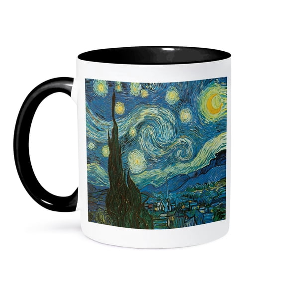 3dRose, The Starry Night by Vincent Van Gogh, 15oz Two-Tone Black Mug