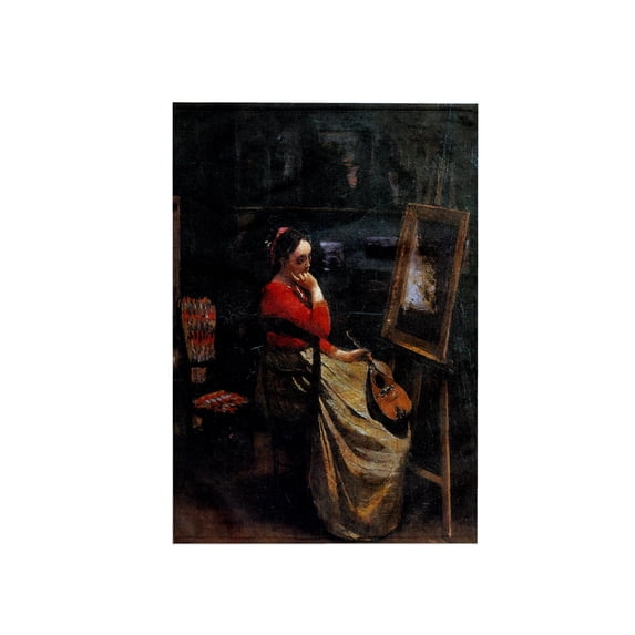 3dRose, The Studio Young Woman with a Mandolin by Jean Baptiste Camille Corot, 15x22 Hand Towel