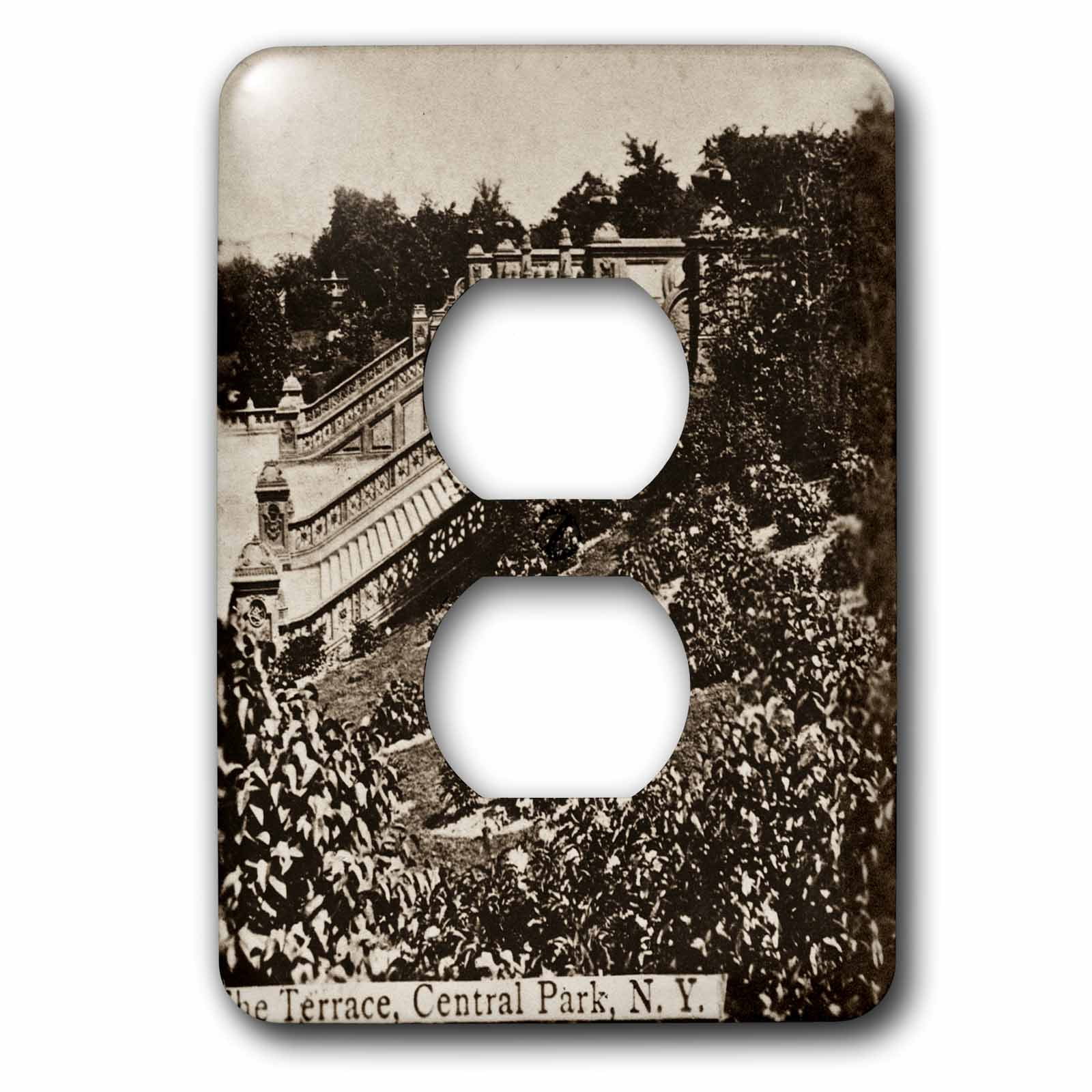 3dRose, The Terrace Central Park New York City Vintage 1890s Grayscale, 2 plug outlet cover