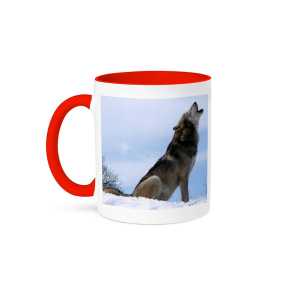 3dRose, The Wolf Howling, 11oz Two-Tone Red Mug