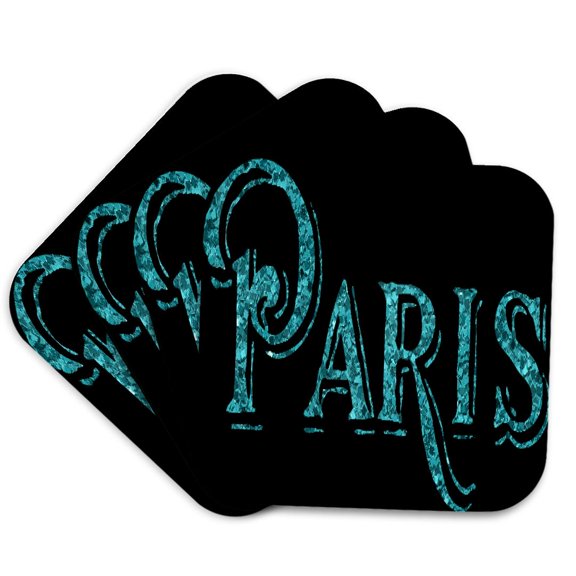 3drose, the Word Paris in Turquoise, Set of 4 Coasters - Soft