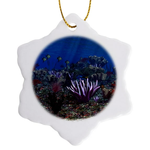 3drose, the Colorful Life of the Sea. a Wonderful Underwater Scene, 3 inch Snowflake Porcelain Ornament
