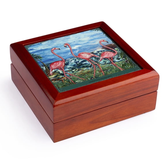 3dRose, The concept of love - bird flamingos and the subliminal heart formed by the heads, Jewelry Box 5.5x5.5 inch with 4 inch tile