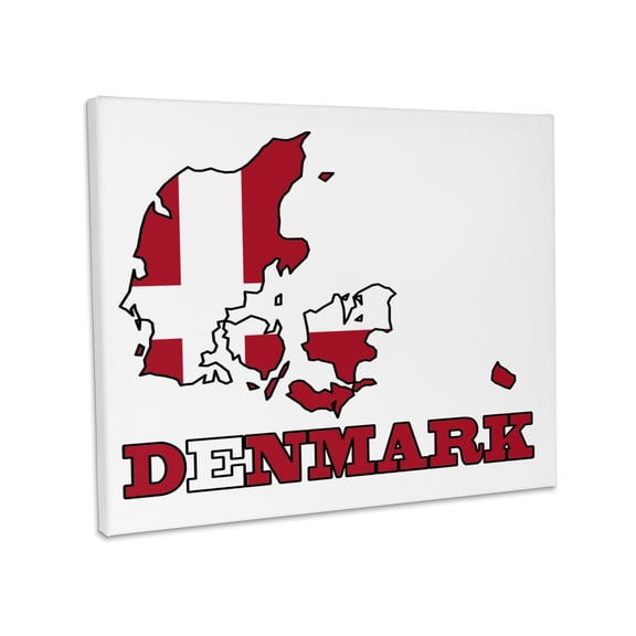 3dRose, The flag of Denmark in the outline map of the country and name, Denmark., Museum Grade Canvas Wrap 10x8