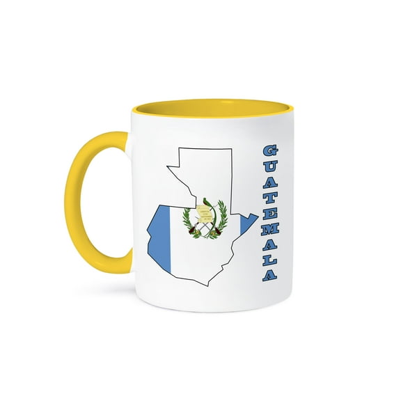 3dRose, The flag of Guatemala in the outline map and word Guatemala, 11oz Two-Tone Yellow Mug