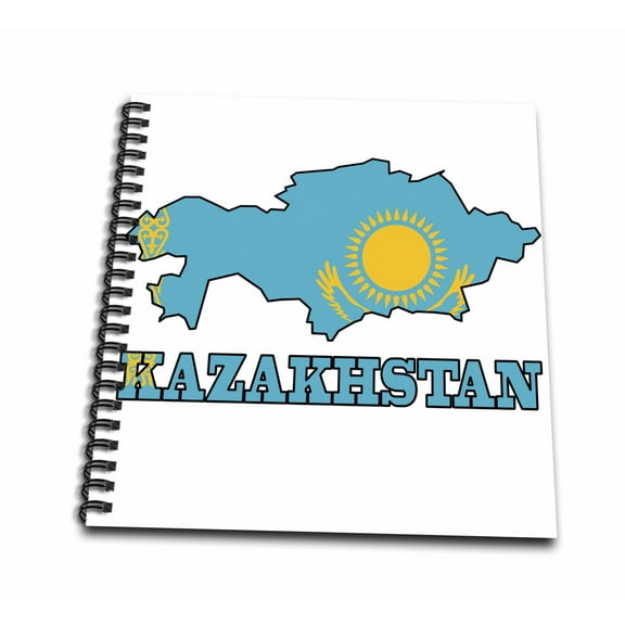 3dRose, The flag of Kazakhstan in the outline map of the country and name, Kazakhstan, Drawing Book 8 x 8 inch