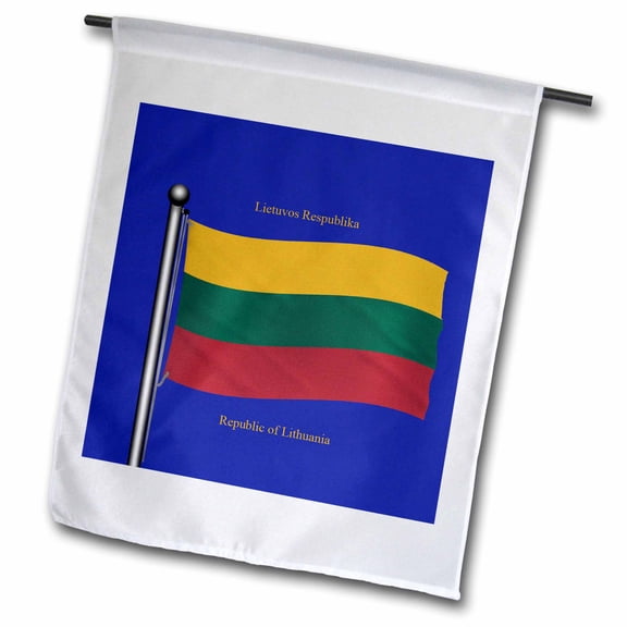 3dRose, The flag of Lithuania on a blue background with Republic of Lithuania in English and Lithuanian, 12 x 18 inch Garden Flag