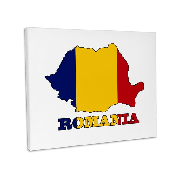 3dRose, The flag of Romania in the outline map and name of the country, Romania., Museum Grade Canvas Wrap 14x11