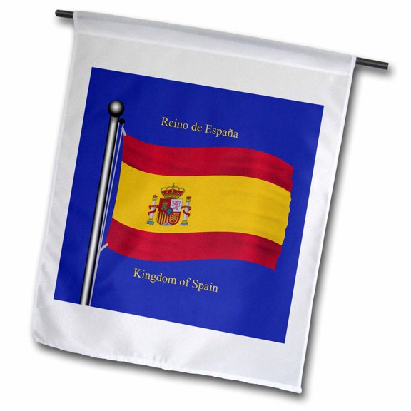 3dRose, The flag of Spain on a blue background with Kingdom of Spain in English and Spanish. , 12 x 18 inch Garden Flag