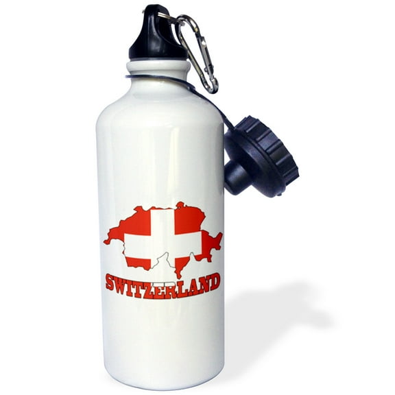 3dRose, The flag of Switzerland in the outline map of the country and name, Switzerland., 21 oz Sports Water Bottle