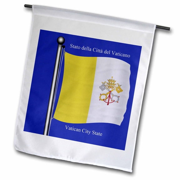 3dRose, The flag of the Vatican on a blue background with Vatican City State in English and Italian, 12 x 18 inch Garden Flag