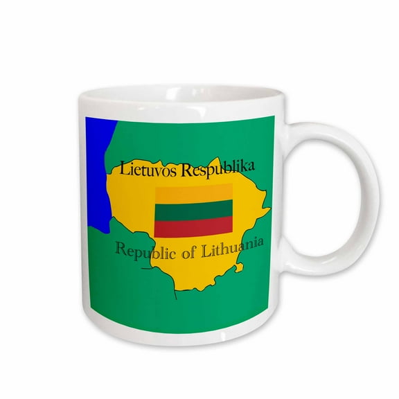 3drose, the Map and Flag of Lithuania with the Republic of Lithuania Printed in English and Lithuanian, 11oz Mug