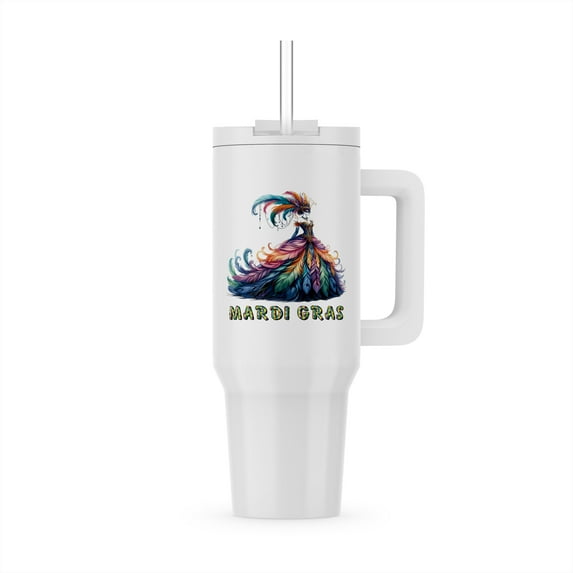 The Queen Of Mardi Gras Carnival In Fantasy Feather Dress Artsy Gift, 30oz Tumbler