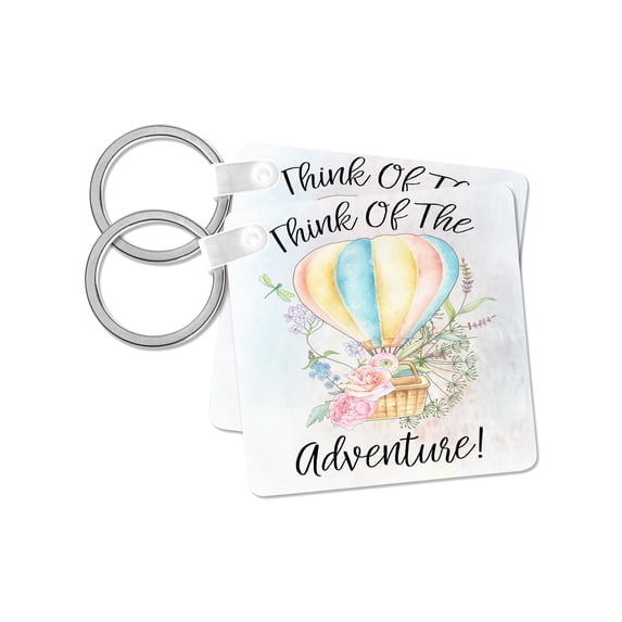 3dRose, Think Of The Adventure Watercolor Floral Hot Air Balloon, set of 2 Key Chains