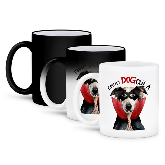 3dRose, This Borzoi dog is dressed up for Halloween as Count DOGcula., 11oz Magic Transforming Mug