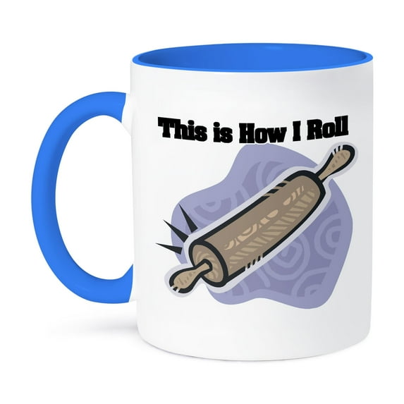 3dRose, This Is How I Roll Rolling Pin Baking Design, 11oz Two-Tone Blue Mug