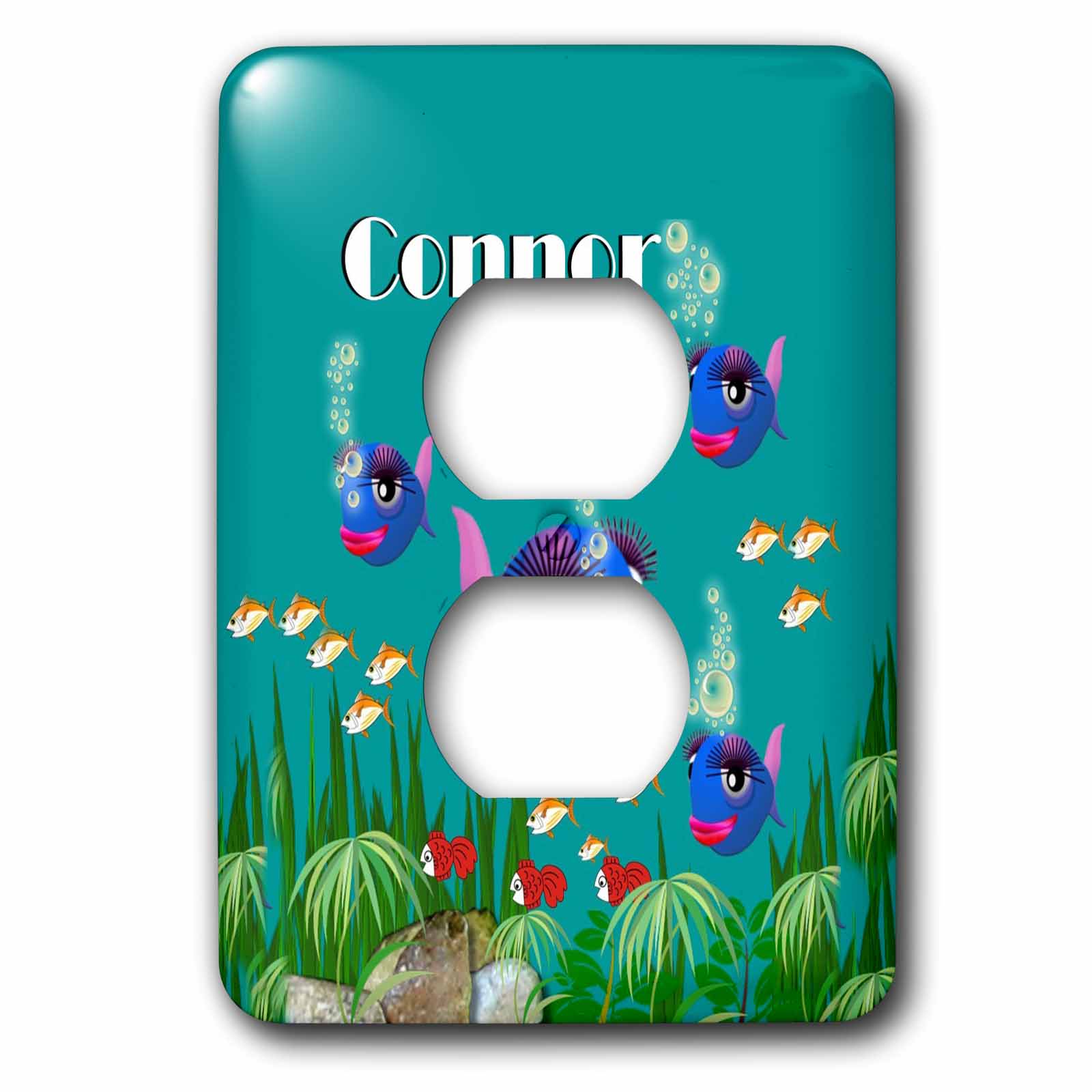 3dRose, This vibrant artwork of Fish under the sea is personalized with the name Connor , 2 plug outlet cover