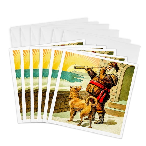 3drose, Thomas Nast Rare Chromolitho Bookplate Santa Claus 1888, 6 Greeting Cards with Envelopes