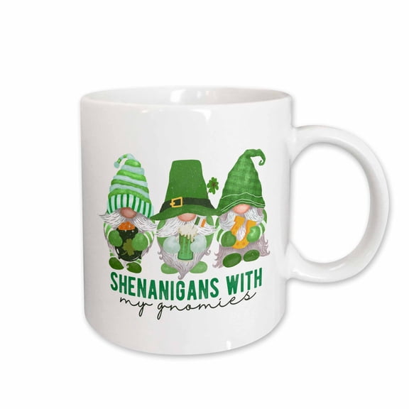 3drose, Three Cute Irish Gnomes Shenanigans with My Gnomies, 15oz Mug
