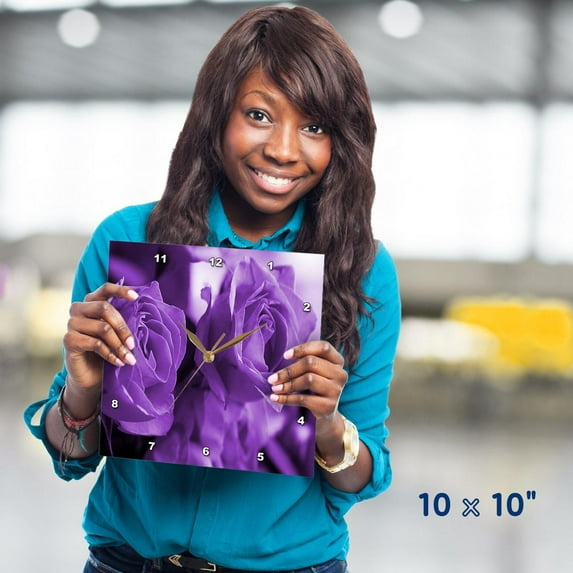 3dRose, Three Dusty Purple Roses, 10x10 Wall Clock
